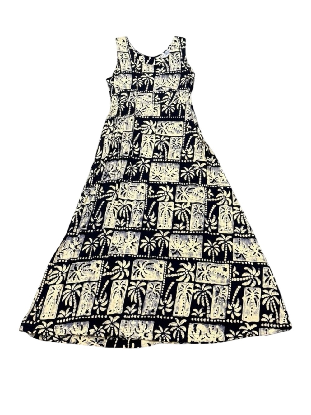 Vintage Back East Cream & Navy Palm Tree Print Maxi Dress Y2k
